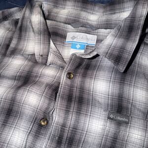 Columbia Mens XXL Plaid Flannel Button Up Shirt Black Gray